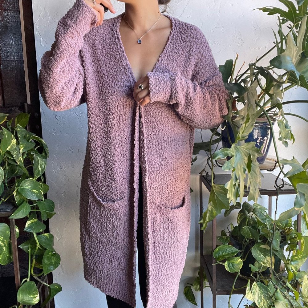Cozy Open-Front Bouclé Cardigan - Mauve - Picture 4 of 9